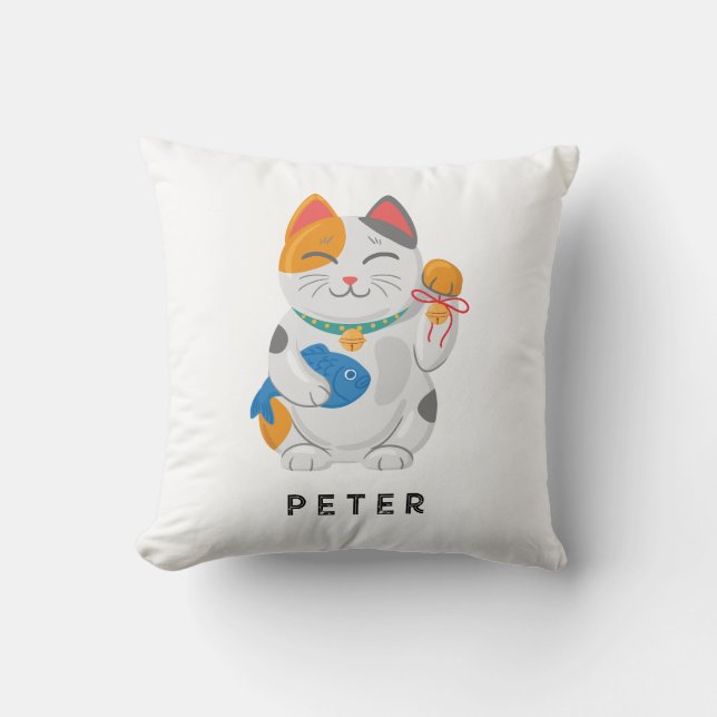 Japanisch Maneki Neko White Cat, viel Glück-Symbol Kissen (Vorderseite)