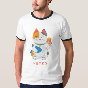 Japanisch Maneki Neko White Cat, viel Glück-Symbol T-Shirt