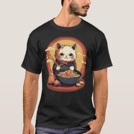 Japanisch Neko Kitty Cat Eating Ramen T-Shirt