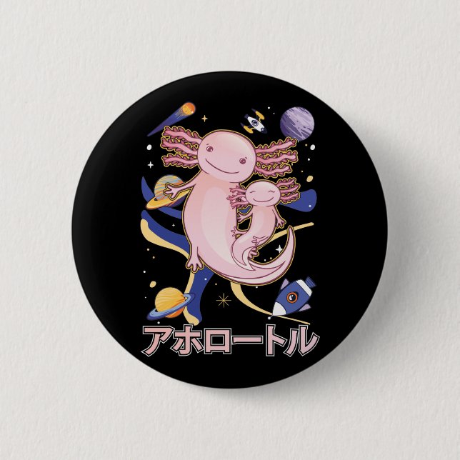 Japanisch Niedliche Axolotl-Familie Galaxy Anime Button (Vorderseite)