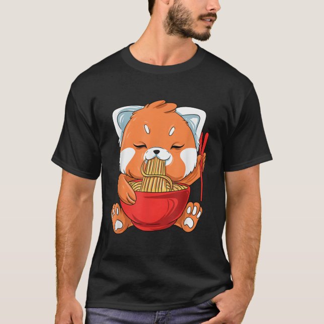 Japanisch Noodles Red Panda Eating Ra T-Shirt (Vorderseite)