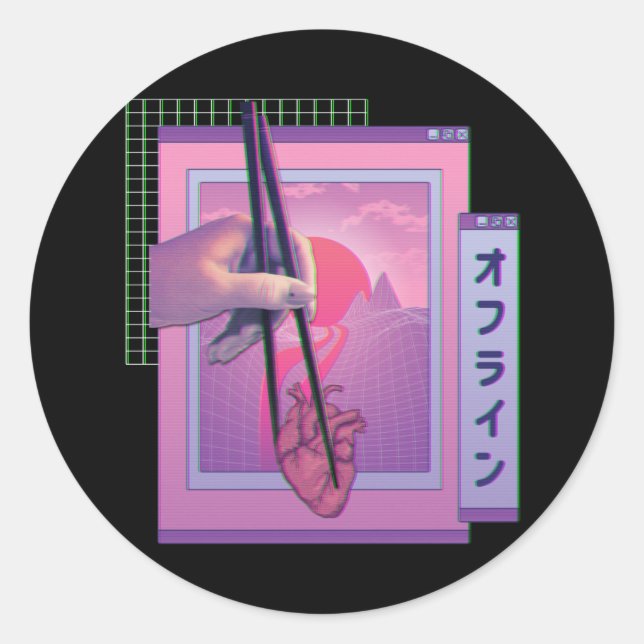 Japanisch Offline Vaporwave Ästhetik Trauriges Her Runder Aufkleber (Vorderseite)