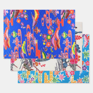 Japanisch Okinawan Blumendesign Geschenkpapier Set