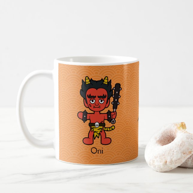 Japanisch Oni: Cartoon Yokai Kaffeetasse (Mit Donut)
