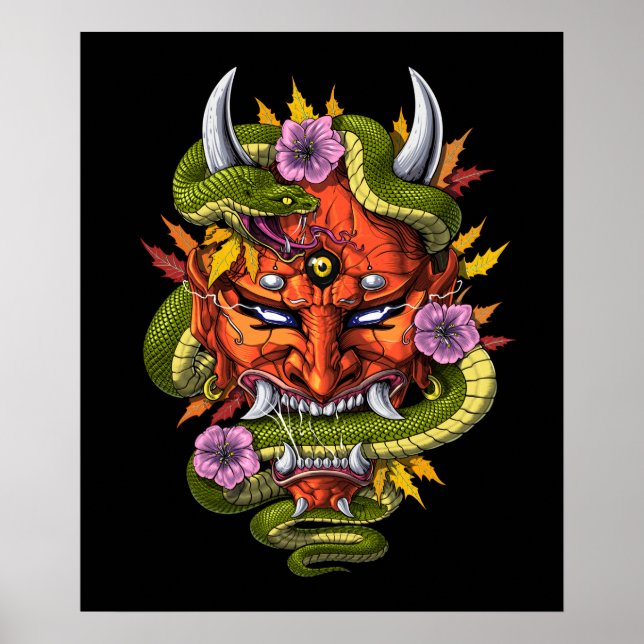 Japanisch Oni Demon Mask Poster (Vorne)