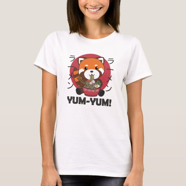 Japanisch Red Panda Ramen Kawaii Noodles T-Shirt (Vorderseite)