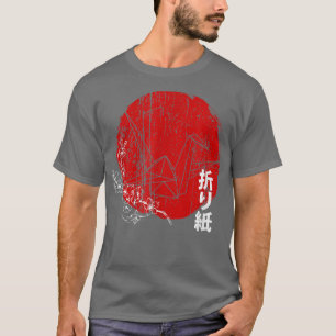 Japanisch Red Sun Origami Paper Bird & Sakura Cher T-Shirt