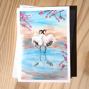 Japanisch Red Top Tancho Cranes Blank Stationery Feiertagskarte
