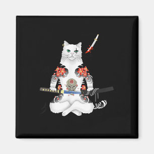 Japanisch Samurai Cat Katana Ninja Yakuza Tattoo Magnet