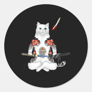 Japanisch Samurai Cat Katana Ninja Yakuza Tattoo Runder Aufkleber
