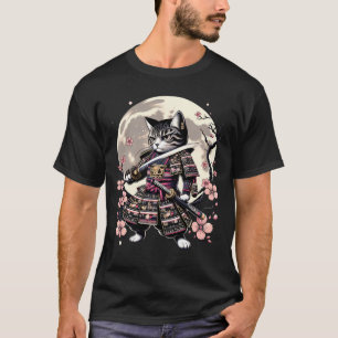 Japanisch Samurai Cat Kawaii Ninja Cat Cherry T-Shirt