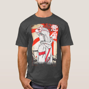 Japanisch Samurai Cat Mask Girl Sword Frau T-Shirt