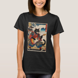 Japanisch Samurai Cat Playing Electric Gitarre Uki T-Shirt