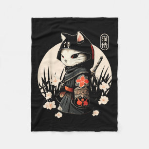 Japanisch Samurai Cat Tattoo, Kawaii Ninja Cat _1 Fleecedecke