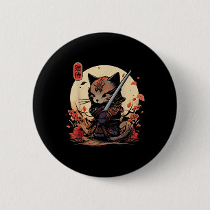 Japanisch Samurai Cat Tattoo, Kawaii Ninja Cat _2 Button
