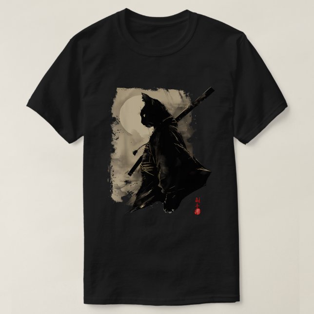 Japanisch Samurai Cat Tattoo Kawaii Ninja Cat T-Shirt (Design vorne)