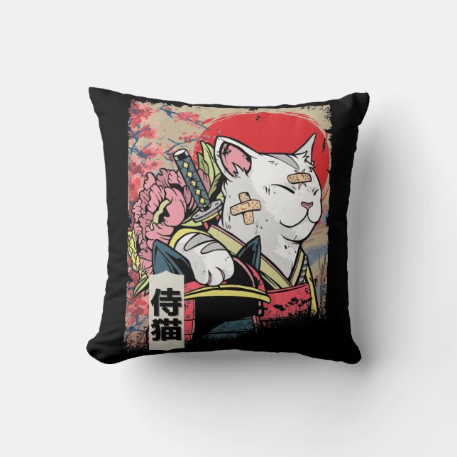 Japanisch Samurai Cat Warrior Japan Ninja Kitten Kissen (Vorderseite)