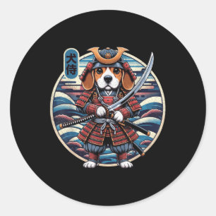 Japanisch Samurai Dog Tattoo, Beagle Kawaii Ninja  Runder Aufkleber