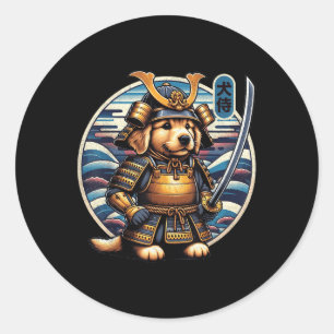 Japanisch Samurai Dog Tattoo, Golden Retriever Kaw Runder Aufkleber