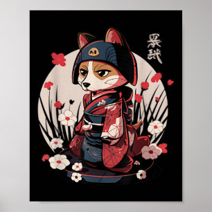 Japanisch Samurai Dog Tattoo Kawaii Ninja Dog Poster