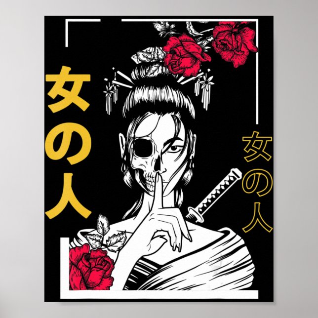 Japanisch Samurai Floral Warrior Geisha Frau Tokyo Poster (Vorne)