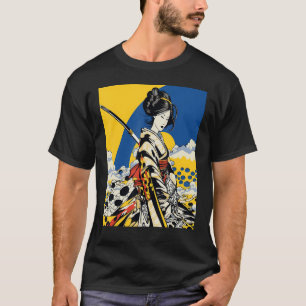 Japanisch Samurai Girl Vintag Retro Sakura Cherry T-Shirt