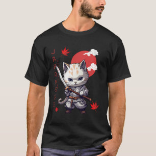 Japanisch Samurai Kitty Kawaii Red Sun Ninja Cat M T-Shirt