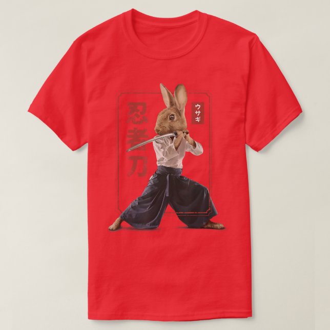Japanisch Samurai Ninja Bunny Rabbit Kawaii Tattoo T-Shirt (Design vorne)