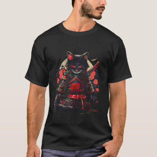 Japanisch Samurai Ninja Cat Kawaii Tattoo Graphic  T-Shirt