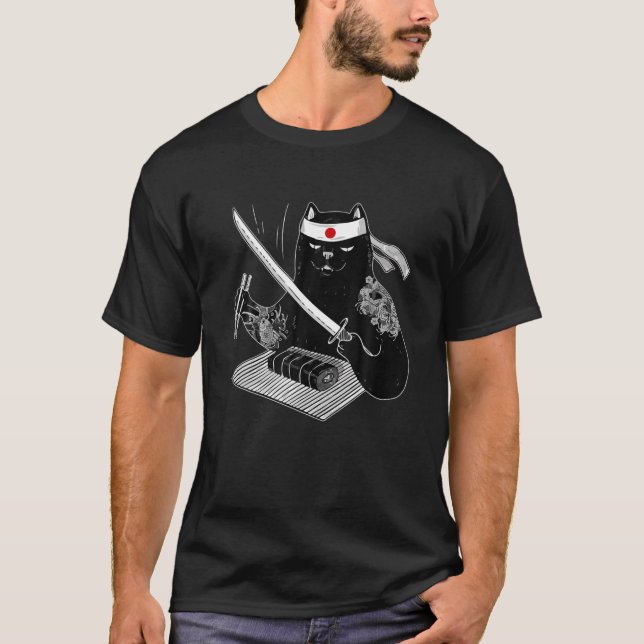 Japanisch Samurai Ninja Cat Kawaii Tattoo Men Wome T-Shirt (Vorderseite)