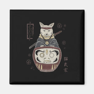 Japanisch Samurai Ninja Cat on Daruma Traditional Magnet