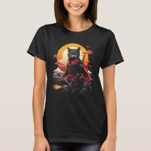 Japanisch Samurai Ninja Cat Retro Tattoo Graphic 2 T-Shirt
