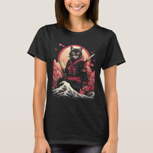 Japanisch Samurai Ninja Cat Retro Tattoo Graphic 2 T-Shirt