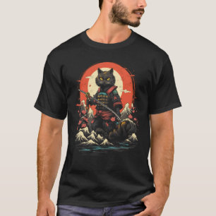 Japanisch Samurai Ninja Cat Retro Tattoo Graphic # T-Shirt