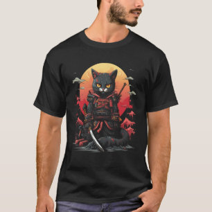 Japanisch Samurai Ninja Cat Retro Tattoo Graphic # T-Shirt