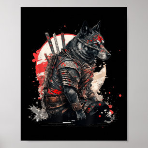 Japanisch Samurai Ninja Dog Kawaii Tattoo Graphic Poster