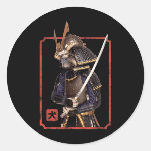 Japanisch Samurai Ninja Mops Dog Lover Kawaii Tatt Runder Aufkleber