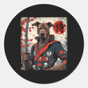 Japanisch Samurai Pitbull Tattoo Kawaii Ukiyo-e Ni Runder Aufkleber