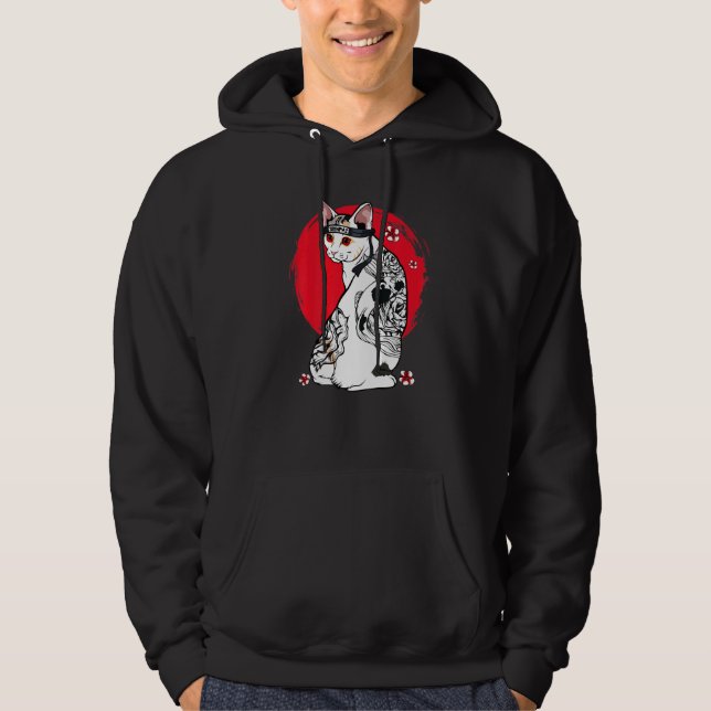 Japanisch Samurai Senpai Cat Tattoo Lehrerin Maste Hoodie (Vorderseite)