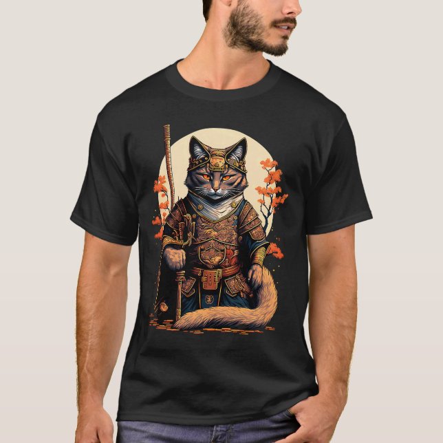 Japanisch Samurai Sword Cat Warrior Samurai Cat T-Shirt (Vorderseite)