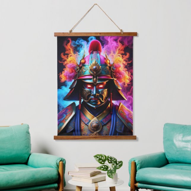 Japanisch Samurai Wall Tapestry Wandteppich Mit Holzrahmen (Wohnzimmer)