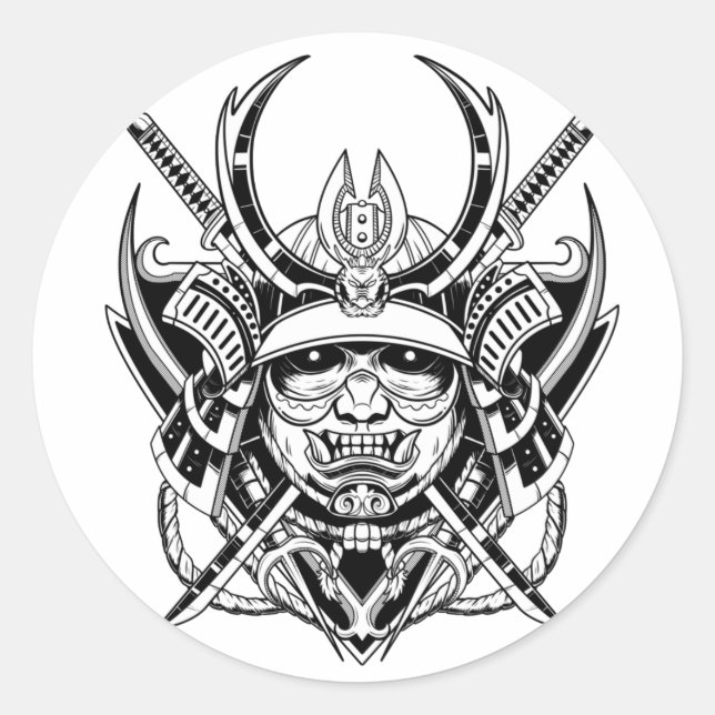 Japanisch Samurai Warrior Runder Aufkleber (Vorderseite)