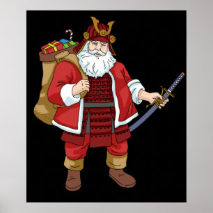 Japanisch Samurai Weihnachtskrieger Weihnachtsmann Poster