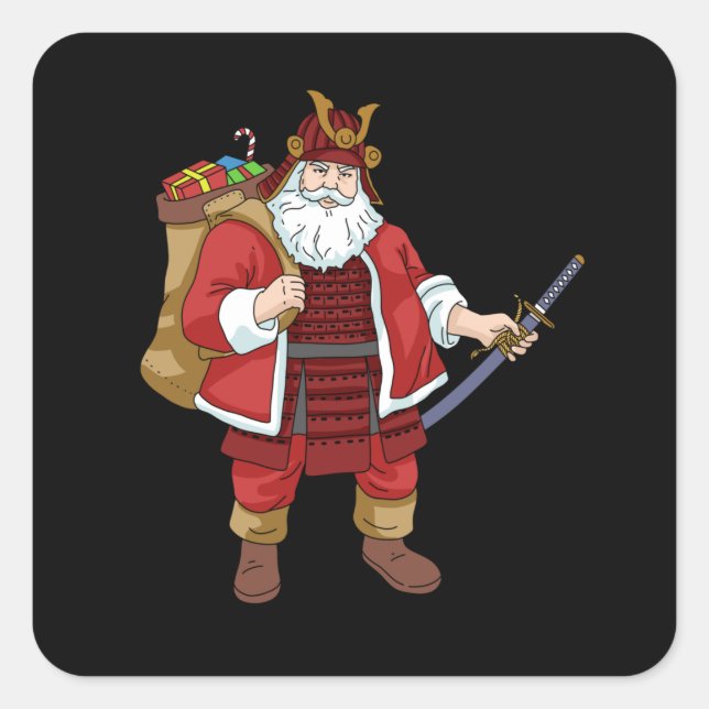 Japanisch Samurai Weihnachtskrieger Weihnachtsmann Quadratischer Aufkleber (Vorderseite)