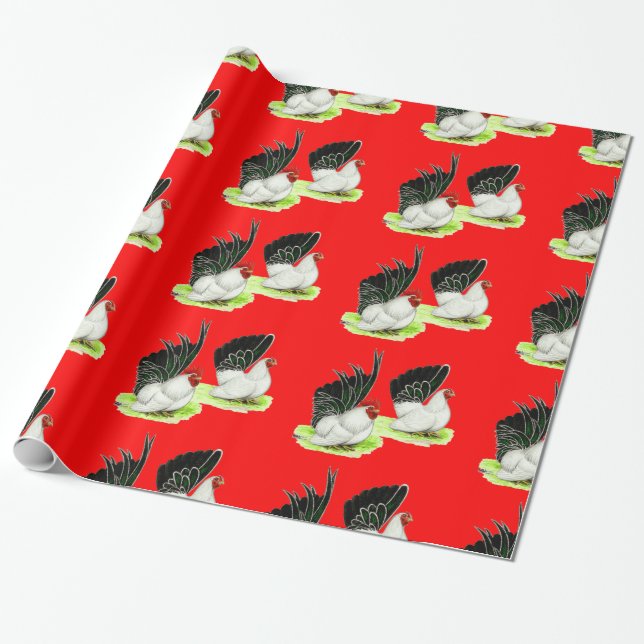 Japanisch Schwarz-weiß Bantams Geschenkpapier (Ungerollt)