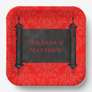 Japanisch Scroll Red Black Damask Hochzeit Pappteller