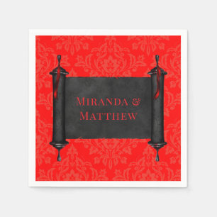 Japanisch Scroll Red Black Damask Hochzeit Serviette