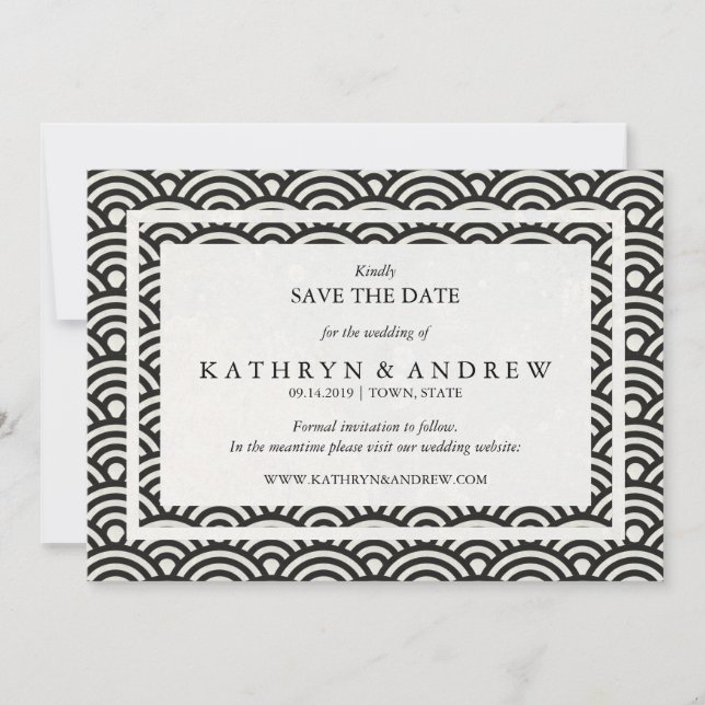 Japanisch Seigaiha Save the Date ohne Foto (Vorderseite)