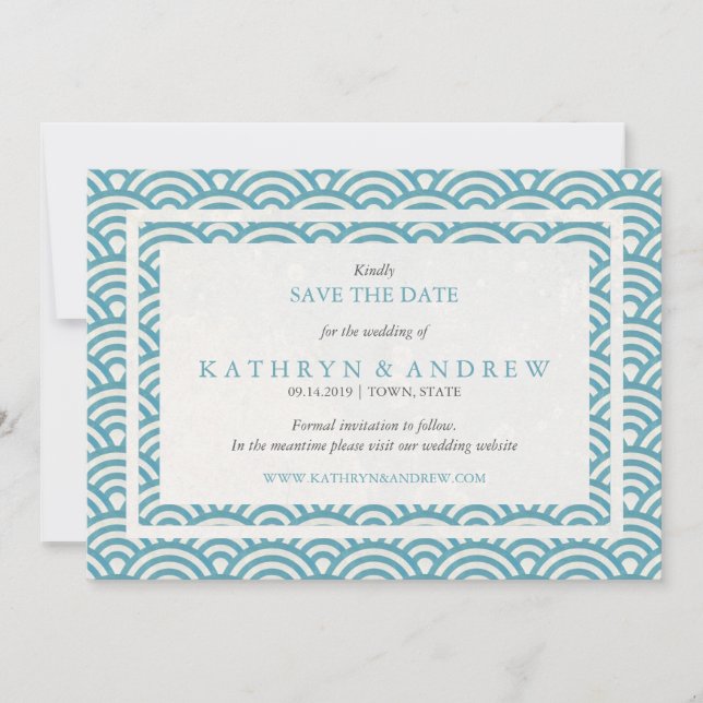 Japanisch Seigaiha Save the Date ohne Foto (Vorderseite)