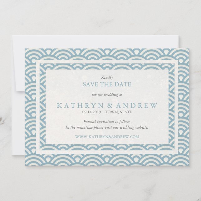 Japanisch Seigaiha Save the Date ohne Foto (Vorderseite)